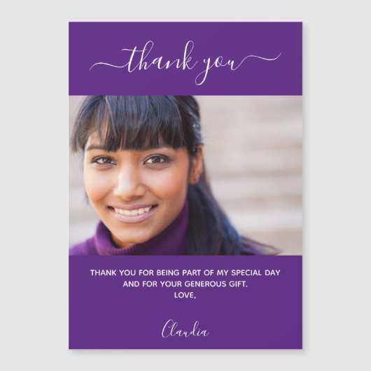 Paarse fotoscript dank u magneet (Voorkant)