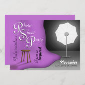 Paarse fotoshoot feestuitnodigingen kaart (Voorkant / Achterkant)