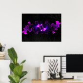 Paarse fractal met 3D fractale achtergrond Poster (Thuiskantoor)