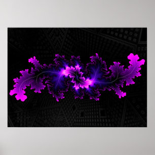 Paarse fractal met 3D fractale achtergrond Poster