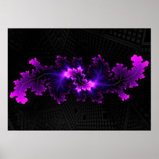 Paarse fractal met 3D fractale achtergrond Poster