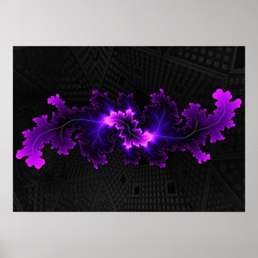 Paarse fractal met 3D fractale achtergrond Poster (Voorkant)
