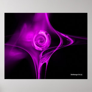 PAARSE FRACTALE ROOS IN ZWART POSTER