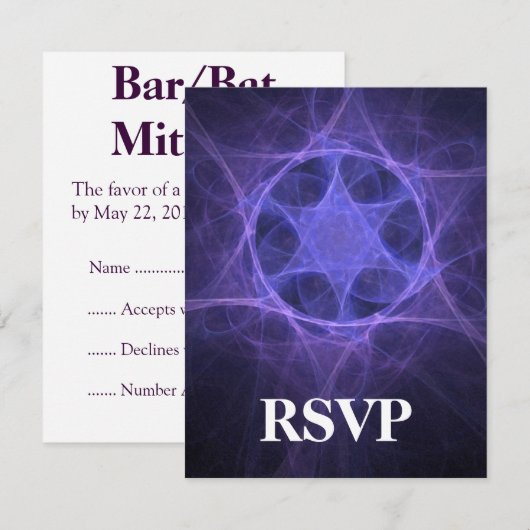 Paarse fractale ster van David RSVP Kaartje (Voorkant / Achterkant)