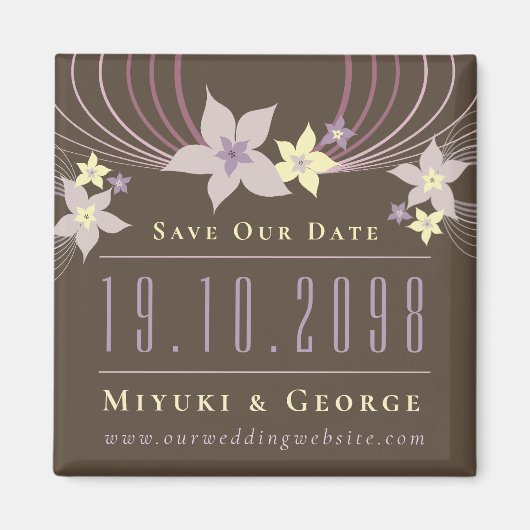 Paarse Frangipani bruiloft bewaart de datum Magnet (Voorkant)