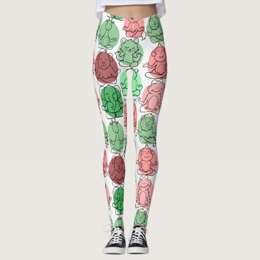 Paarse franjeaap Yoga seamless pattern 18 Leggings (Voorkant)