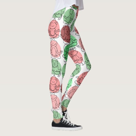 Paarse franjeaap Yoga seamless pattern 18 Leggings (Rechts)