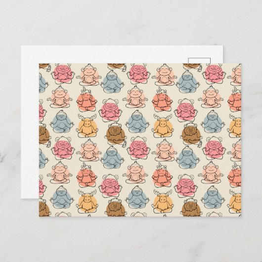 Paarse franjeaap Yoga seamless pattern 42 Briefkaart (Voorkant / Achterkant)