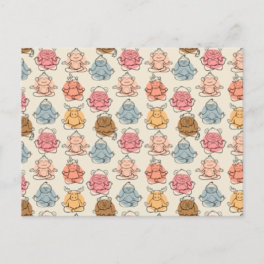 Paarse franjeaap Yoga seamless pattern 42 Briefkaart (Voorkant)