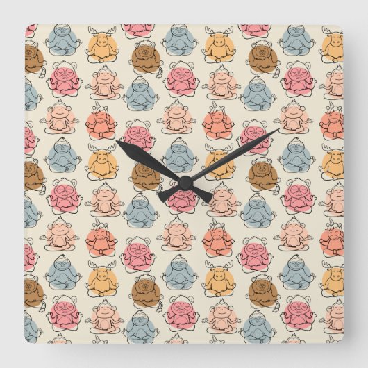 Paarse franjeaap Yoga seamless pattern 42 Vierkante Klok (Voorkant)
