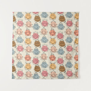 Paarse franjeaap Yoga seamless pattern 42 Wandkleed