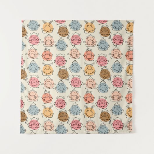 Paarse franjeaap Yoga seamless pattern 42 Wandkleed (Voorkant)