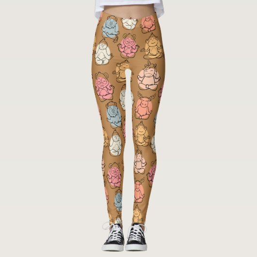 Paarse franjeaap Yoga seamless pattern 43 Leggings (Voorkant)