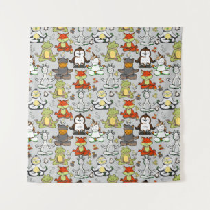 Paarse franjeaap Yoga seamless pattern 44 Wandkleed