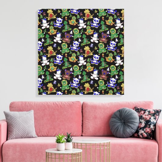 Paarse franjeaap Yoga seamless pattern 45 Canvas Afdruk (Insitu (Woonkamer))