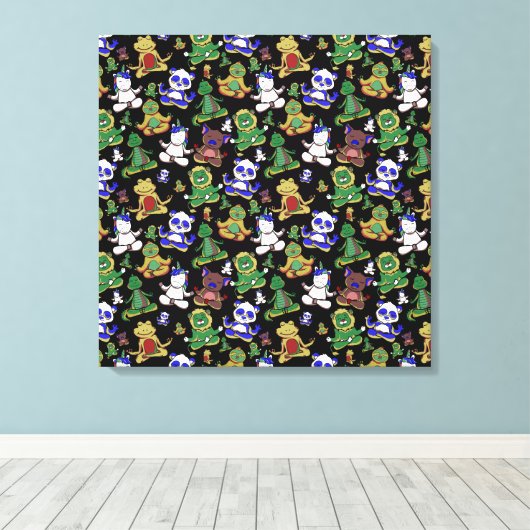 Paarse franjeaap Yoga seamless pattern 45 Canvas Afdruk (Insitu (Houten vloer))