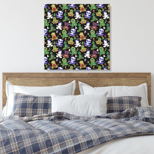 Paarse franjeaap Yoga seamless pattern 45 Canvas Afdruk (Insitu (Slaapkamer))
