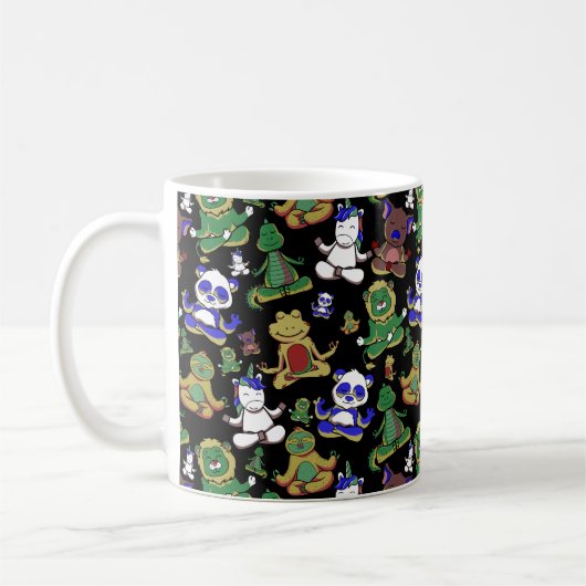 Paarse franjeaap Yoga seamless pattern 45 Koffiemok (Links)