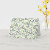 Paarse franjeaap Yoga seamless pattern 46 Kaart (Gele Bloem)