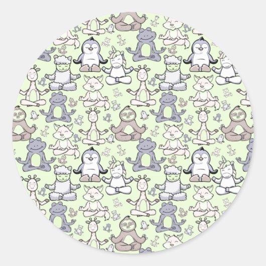 Paarse franjeaap Yoga seamless pattern 46 Ronde Sticker (Voorkant)