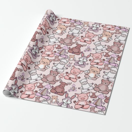 Paarse franjeaap Yoga seamless pattern 48 Cadeaupapier (Uitgerold)