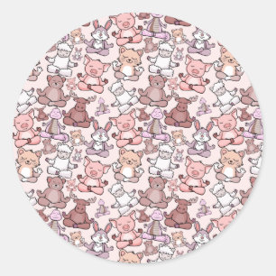 Paarse franjeaap Yoga seamless pattern 48 Ronde Sticker