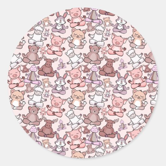 Paarse franjeaap Yoga seamless pattern 48 Ronde Sticker (Voorkant)
