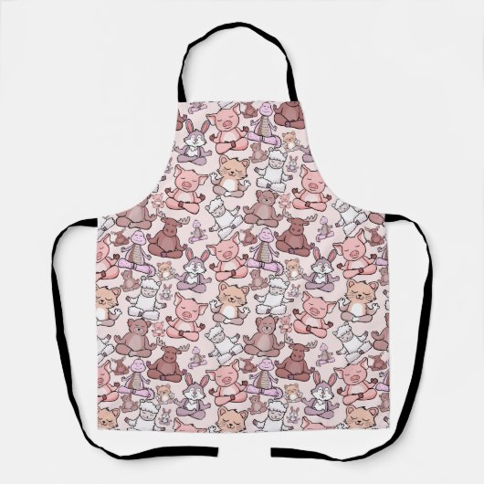 Paarse franjeaap Yoga seamless pattern 48 Schort (Voorkant)