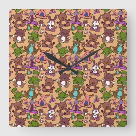 Paarse franjeaap Yoga seamless pattern 50 Vierkante Klok (Voorkant)