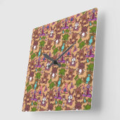 Paarse franjeaap Yoga seamless pattern 50 Vierkante Klok (Hoek)