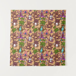 Paarse franjeaap Yoga seamless pattern 50 Wandkleed