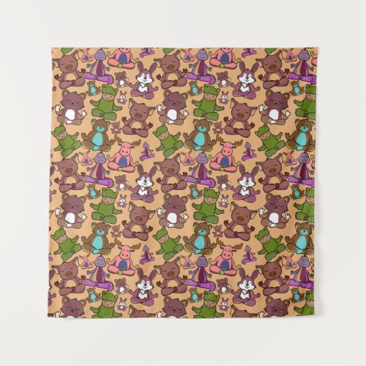 Paarse franjeaap Yoga seamless pattern 50 Wandkleed (Voorkant)