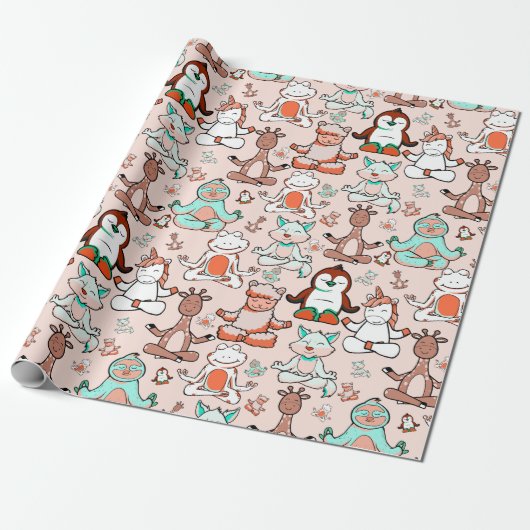 Paarse franjeaap Yoga seamless pattern 51 Cadeaupapier (Uitgerold)