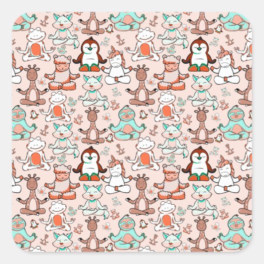 Paarse franjeaap Yoga seamless pattern 51 Vierkante Sticker (Voorkant)