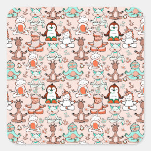 Paarse franjeaap Yoga seamless pattern 51 Vierkante Sticker