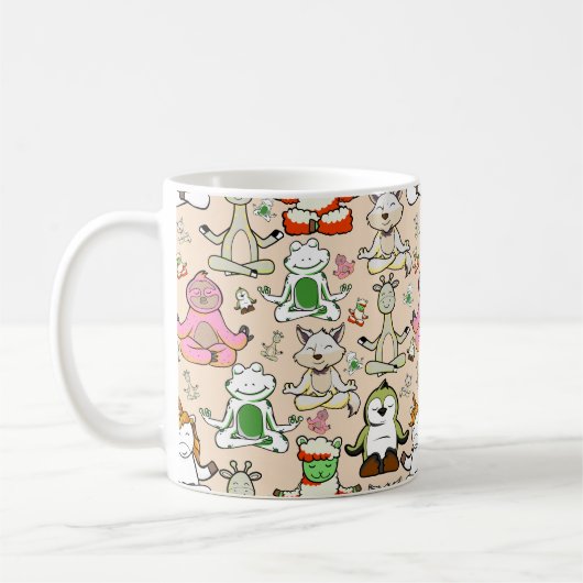 Paarse franjeaap Yoga seamless pattern 52 Koffiemok (Links)