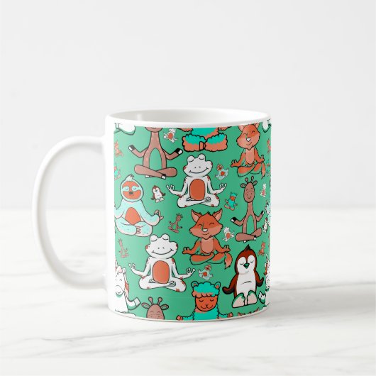 Paarse franjeaap Yoga seamless pattern 53 Koffiemok (Links)
