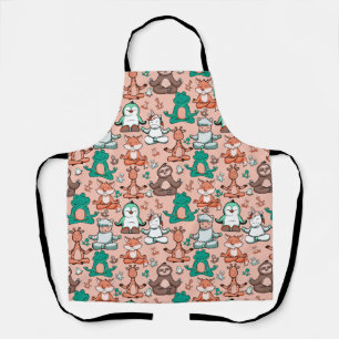 Paarse franjeaap Yoga seamless pattern 54 Schort