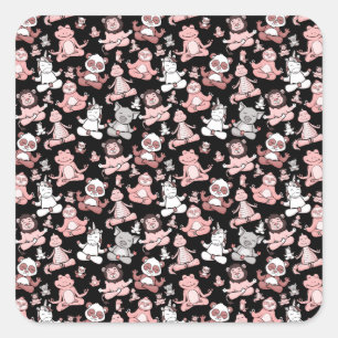 Paarse franjeaap Yoga seamless pattern 55 Vierkante Sticker
