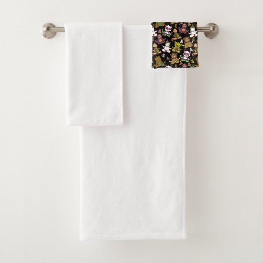 Paarse franjeaap Yoga seamless pattern 57 Bad Handdoek (Insitu)