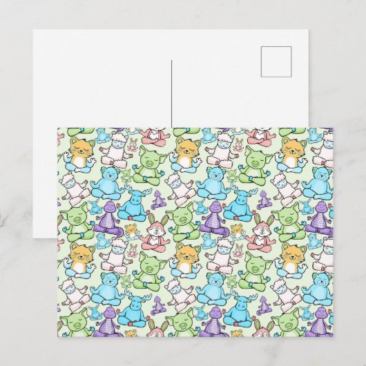 Paarse franjeaap Yoga seamless pattern 63 Briefkaart (Voorkant / Achterkant)