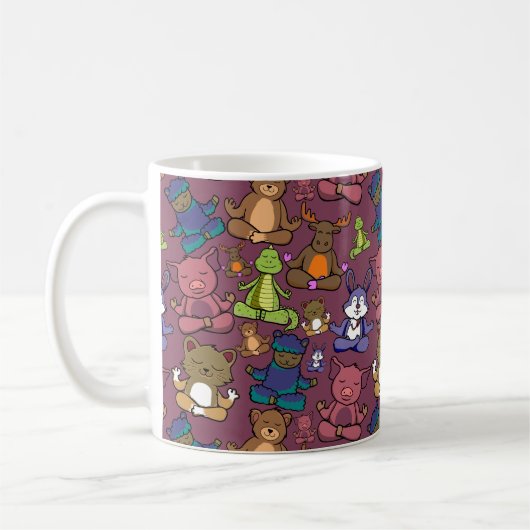 Paarse franjeaap Yoga seamless pattern 64 Koffiemok (Links)