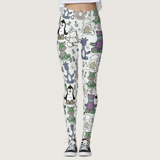 Paarse franjeaap Yoga seamless pattern 66 Leggings (Voorkant)