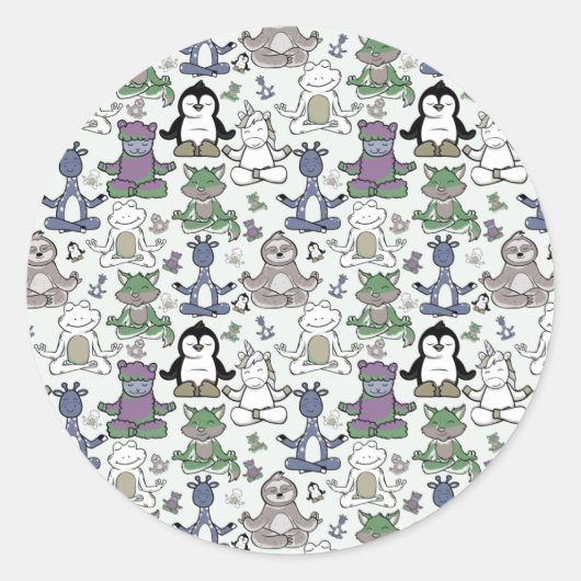 Paarse franjeaap Yoga seamless pattern 66 Ronde Sticker (Voorkant)