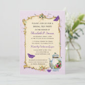 Paarse  Franse Bridal Tea Kaart (Staand voorkant)