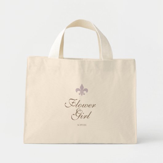 Paarse Franse Fleur de Lis Bloemenmeisje Naam Mini Tote Bag (Voorkant)