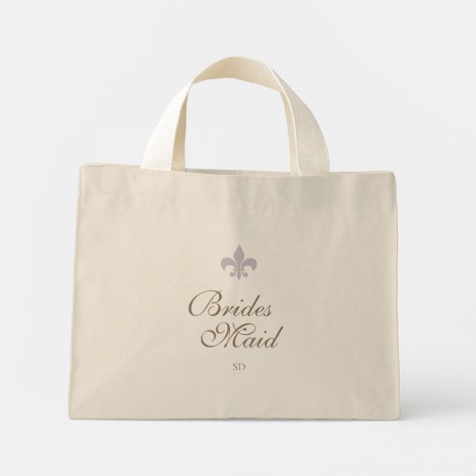 Paarse Franse Fleur de Lis bruidsmeisje Initiaal Mini Tote Bag (Achterkant)