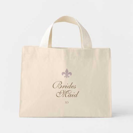 Paarse Franse Fleur de Lis bruidsmeisje Initiaal Mini Tote Bag (Voorkant)