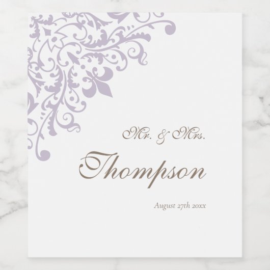 Paarse Franse Fleur de Lis huwelijksreceptie Wijn Etiket (Enkel label)