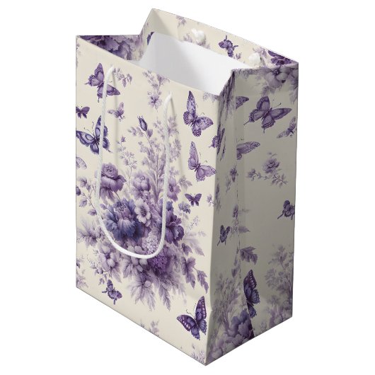 Paarse Franse land toile fleurie vlinders Medium Cadeauzakje (Voorkant Gekanteld)